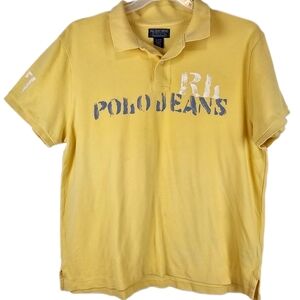 Vintage Ralph Lauren Polo Jeans Polo Shirt Mens XL Yellow Rugby Logo 90s Y2K